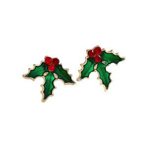 MISTLETOE GOLD ENAMEL STUD EARRINGS